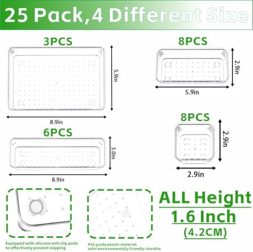 Yieach 25 Pcs Clear Acrylic Drawer Organizer Trays,1.6 in Shallow In Drawer Organizers for Bathroom,Office Desk and Vanity Organizers,Plastic Trays for Organizing for Jewelry,Cosmetic,Utensil,Junks - Image 2