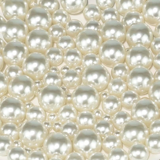150Pcs Cream Polished No Hole Faux Pearl Beads for Vase Filling Decorations, Plastic Pearls Vase Fillers, Table Scatters, Wedding Centerpiece, Home Decor, 8/14/20 mm