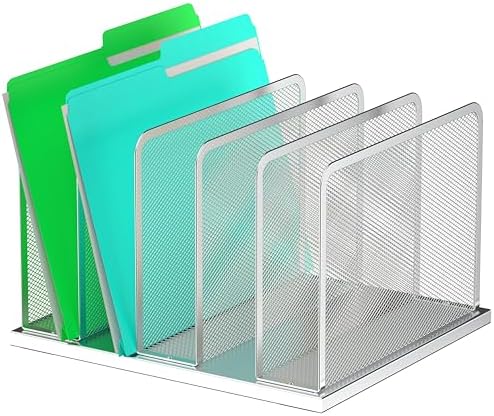 Kuntine.B Desk File Organizer Upright Mesh Desktop Organizer File Sorter Office Organization File Holder for Home, Office & Classroom (Silver, 1 Pack 5-Section) by KuntineB