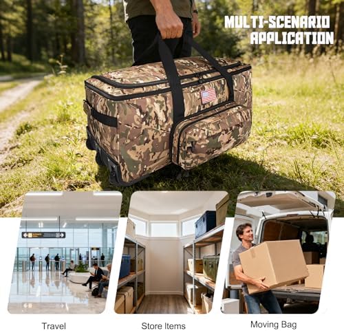 150L Large Rolling Duffle Bag with Wheels, Heavy Duty 32'' Tri-Wheel Gear Hauler for Camping,Moving Sports Equipment,Military & Airline Checked Bag Approved,Camo - Image 6
