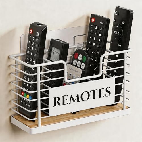 Remote Control Holder, 5-Slot TV Remote Holder Wall Mount, Universal Remote Caddy Large Size Design for Wall Table Living Room Bedroom, Easy Installation, White by GIGIFTREE
