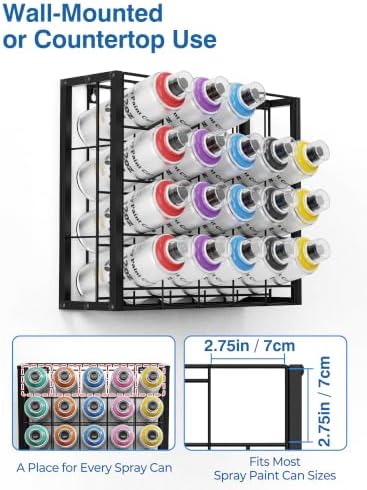Spray Can Holder Wall Mount, 20 Can Spray Paint Organizer, Metal Rack - Image 4