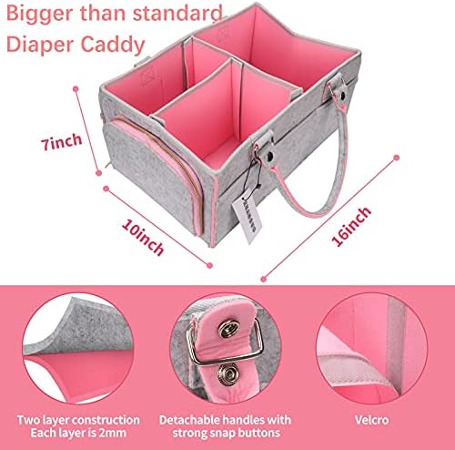 XUANGUO Large Felt Baby Diaper Caddy Organizer with Handles for Girls, Pink - Image 2
