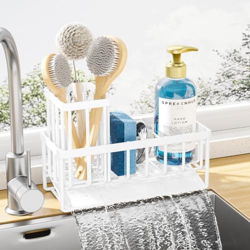 Kitsure Sponge Holder for Kitchen Sink, 7.9" Wide - 1 Tier, White by Kitsure