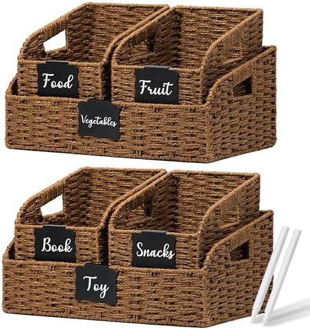 Pantry Baskets for Organizing,Wicker Storage Bins,3Pack,Brown-2Set by STYLAVE