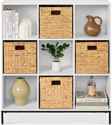 Best Choice Products 9-Cube Bookshelf, 3-Tier Wood Storage Bookcase W/Legs, 11in Shelf Opening, Cube Organizer, Living Room, Office, Nursery - White by BestChoiceProducts