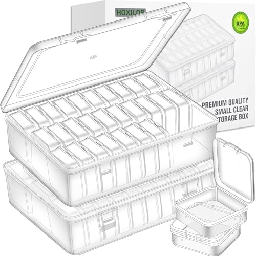 Bead Organizer Box, 60pcs Small Clear Plastic Storage Containers, Craft Storage Box Features Hinged Lid and Labels, Mini Boxes for Bracelets, Jewelry, Diamonds, Clay Beads, Screws, Seeds, Small Parts by HOXILOB