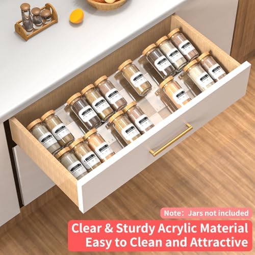 4-Tier Non-Slip Spice Drawer Organizer, 4-Pack Checkered Frosted Clear Acrylic, Expandable (11''-22'') Spice Rack for Kitchen Drawer Storage – Holds Seasonings, Herbs, and Spices (Jars Not Included) - Image 7