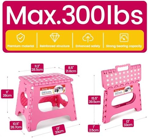 ACSTEP 12 Pack 11 Inch Folding Step Stool, Sturdy Plastic Foldable Step Stool for Kids & Adults, Non Slip Lightweight Collapsible Foot Stools Holds 300 lbs, Ideal for Kitchen, Bathroom, Outdoor, Pink - Image 4