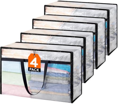 Lifewit 4 Pack Clear Storage Bags, 60L Clothes Organizer with Zipper by Lifewit