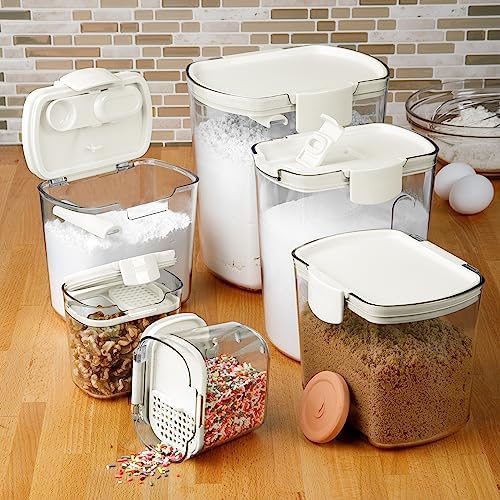 Progressive ProKeeper Baker's Airtight Kitchen Storage Canister Container Set for Flour, Sugar & More, Keeps Ingredients Fresh, with Accessories (White, 6- Piece) - Image 3