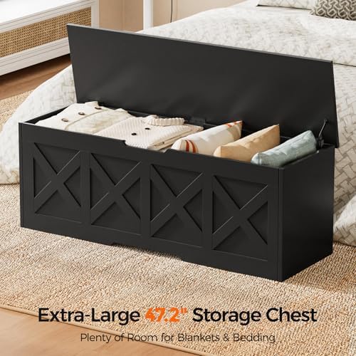 Homleke 47.2" Extra-Large Wooden Storage Chest, Farmhouse Storage Bench - Image 3