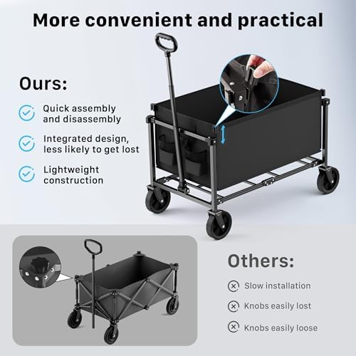 29.3" Collapsible Wagon Cart, 150L Heavy Duty Folding Utility Wagon with Wheels, 260 lbs Load, Portable Rolling Cart for Garden, Shopping, Sports, Camping, Black - Image 5