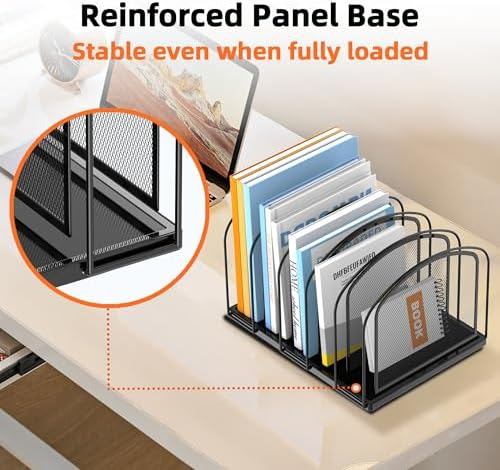 SUPEASY 5-Section Vertical File Organizer, Mesh Desk Organizer, Black - Image 4