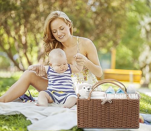 HBlife Large Baby Diaper Caddy Organizer, Paper Rope Storage Baskets Nursery Bin with Removable Divider, Portable Car Organizer for Diapers, Baby Shower Gifts, Newborn Essentials Must Haves - Image 5