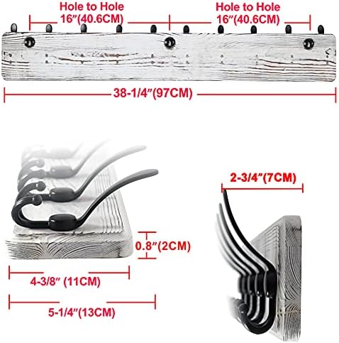 Dseap Coat Rack Wall - Heavy-Duty 38-1/4" Long, with Reinforced 10 Custom Tri-Hooks, Solid Wood Wall Hanger for Coats Hat Jackets - Rustic Farmhouse Entryway Storage, White & Black, Pack of 2 - Image 5