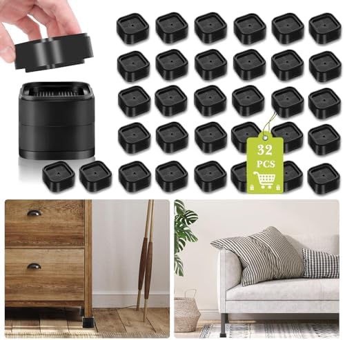 32 Pack Furniture Risers 1, 2 or 3 Inch, Adjustable Bed Risers Heavy Duty For Table Desk Couch Chair Sofa Cabinet Bed Legs Dorm, Square Stackable Bed Raisers Blocks Lift Height 1", 2" or 3", Black by Yookwutar
