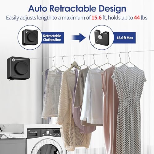 Retractable Clothesline Indoor, Non-Sagging Clothes Line Retracting Outdoors,15.6Ft Heavy Duty Clothes Drying Laundry Line, Wall Mounted Clothesline (Black) - Image 2