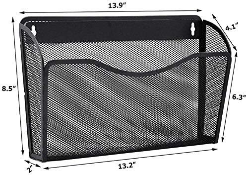 EASEPRES 3 Single Pocket Mesh Hanging File Organizer, Vertical Wall Mounted Magazine File Holder, Mount Basket Mail Paper Document Folder Organizing for Office, Home and School, Black - Image 2
