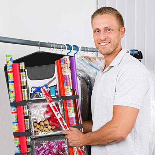 ProPik Hanging Double Sided Wrapping Paper Storage Organizer With Multiple Pockets Organize Your Gift Wrap, Gift Bags Bows Ribbons 40"X17" Fits 40 Inch Rolls Clear PVC Bag (Black) - Image 7
