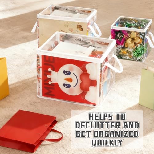 3 Pack Clear Zippered Gift Bag Storage Organizer with Handles,Organize Your Gift Wrap,Tissue Paper, Tape,Bow, Ribbon,Card,Ornament-Christmas Wrapping Supplies Storage Bag-3 Different Sizes（L+M+S) - Image 7