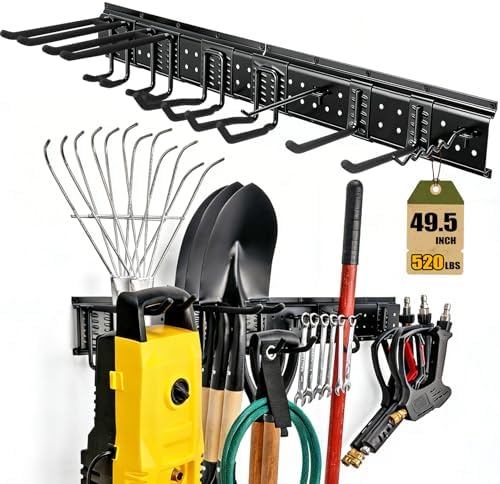 49.5'' Garage Tool Organizer Wall Mount Load 520Lbs with Heavy Duty 14Hooks by ORGANPROTOOLS