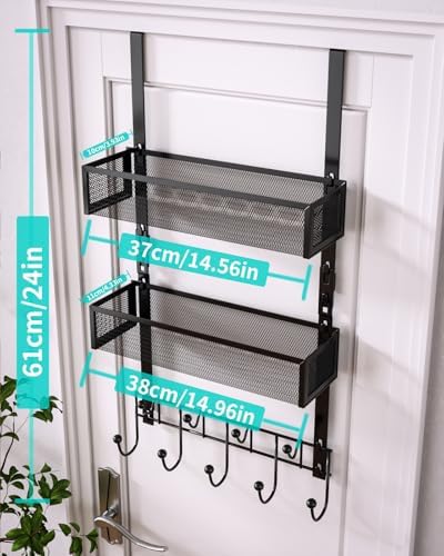 HapiRm Over the Door Hanger with Coat Hooks and 2 Baskets, Rustproof & Waterproof Over the Door Hooks, Storage Organizer for Hats, Bathroom, Kitchen, Bedroom, RV, Camper-Black (for 1.76in Doors) - Image 5