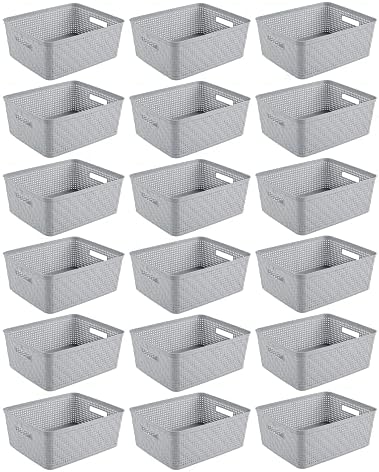 Sterilite Short Basket, Woven Plastic Storage Organizer Bin, Cement,18-Pack by Sterilite