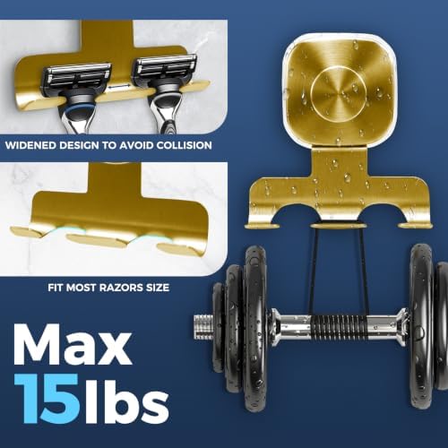 Square Suction Cup Razor Holder for Shower,Heavy-Duty 7KG Suction Hooks for Razor,Towel,Loofah,Removable Damage-Free Metal Shower Hook,Shaver Holder,2 Pack(Brushed Gold) - Image 4