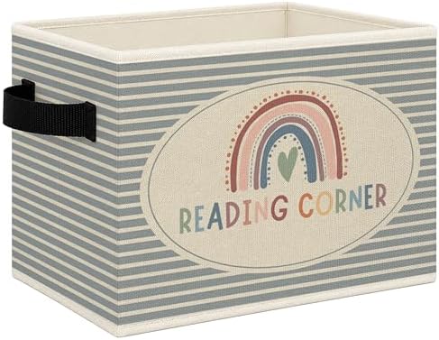 Boho Rainbow Reading Corner Foldable Storage Bins Box with Handles, Book Lovers Gifts Collapsible Toys Books Clothes Organizer Basket for Kids Nursery Reading Room Bedroom Classroom by Mcehtle