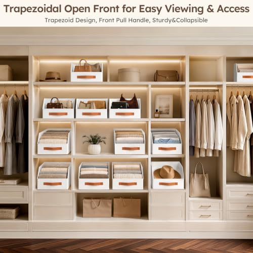 Homsorout Fabric Storage Bins for Organizing - 4 Pack Large Trapezoid Collapsible Storage Bins with Front Handle, Closet Organizers and Storage for Bedroom, Home Shelves, Small Spaces, White - Image 2