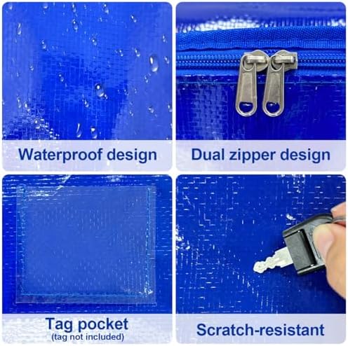 SenseYo 2 Pack Heavy Duty Packing Moving Bags Boxes Supports 200lbs Oversized Large Waterproof Clothes Storage Bags Totes with Zippers & Handle for College Supplies Home Organization Blue - Image 5