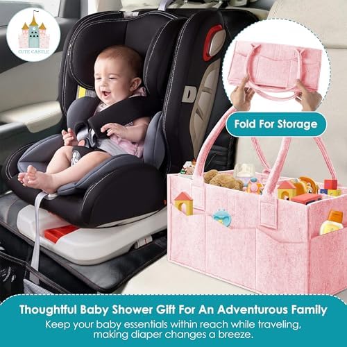 Cute Castle 2 Pack Diaper Caddy Organizer - Portable Baby Caddy Organizer with Handle, Nursery Storage Bin and Car Organizer for Girls, Boys - Baby Gift Basket - Pink - Image 6