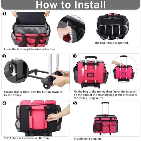 Rolling Cleaning Caddy Bag Built-in Hard Plastic Sheet Detachable Trolley - Image 7