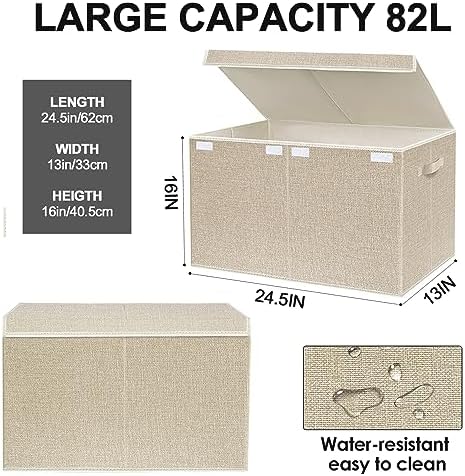 Large Toy Box Chest Storage with Lid - Collapsible Kids Toys Boxes Organizer Bins Baskets with Handles for Boys, Girls, Nursery, Playroom, Clothes, Blanket, Bedroom(Beige) - Image 4