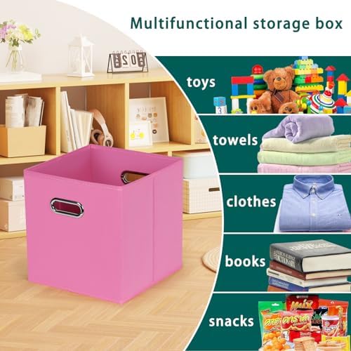 Black Foldable Storage Cubes Bins, Fabric Storage Box Cubes Organizer Baskets with Dual Handles for Home Organizer,Set of 3,(Pink) - Image 3