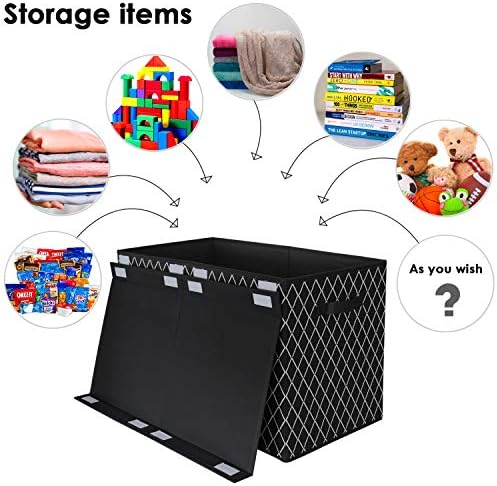 Toy Chest Box Storage Bins for Boys Girls, Kids Large Collapsible Sturdy Container Organizer with Fabric Flip-Top Lid & Handles for Clothes, Blanket, Nursery, Playroom, Bedroom 24.5x13x16 (Black) - Image 2