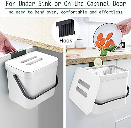 LALASTAR Trash Can with Lid, Wall-Mounted Under Sink Small Garbage Can for Kitchen, Bathroom, Hanging Plastic Trash Can, 1.8 Gallon, White - Image 3