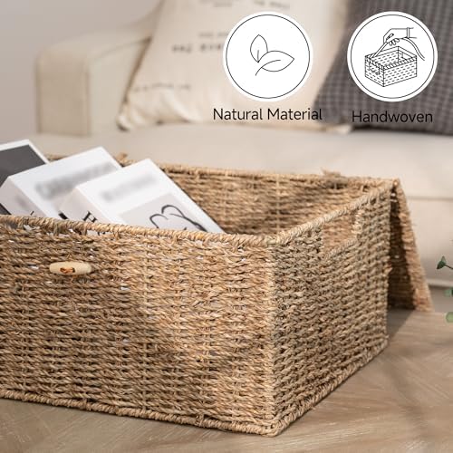 StorageWorks Wicker Basket with Lid, Storage Baskets with Lids, Seagrass - Image 4