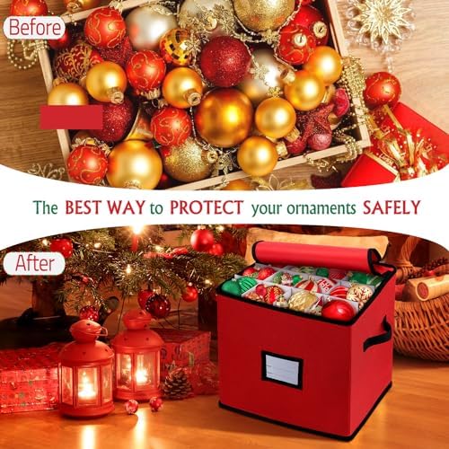 BINSUNS Christmas Ornament Storage Box, Christmas Storage Containers Organizer Bag with Dividers - Fits up to 64 Holiday Xmas Ornaments Decorations 3” Seasons Balls(Mixed Black) - Image 3
