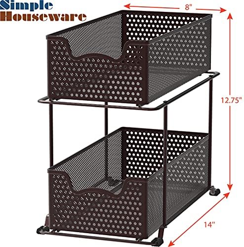 Simple Houseware 2 Tier Sliding Cabinet Basket Organizer Drawer, Bronze - Image 3