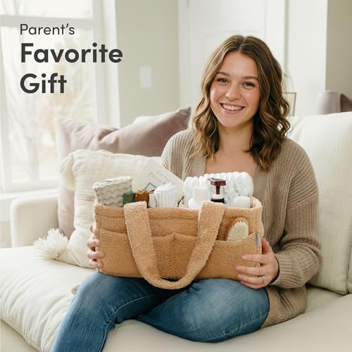 PUTSKA Baby Diaper Caddy Organizer, Nursery Fleece Basket (Brown, Fleece) - Image 7