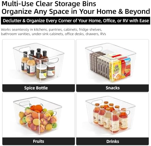 8 Pack Clear Plastic Storage Bins, Pantry Organizing Bins , XL - Image 3