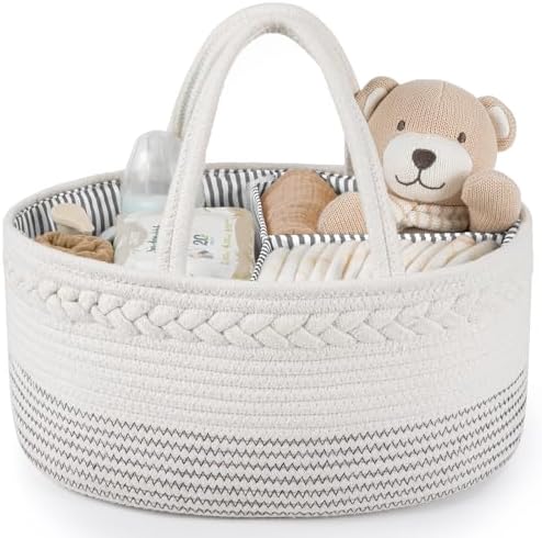 Maliton Baby Diaper Caddy Organizer, Cotton Rope Diaper Caddy Basket, Large Storage Basket for Newborn Boys and Girls, Gift for Baby Shower List, Newborn Essentials by Maliton