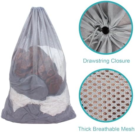 2 Pack Mesh Laundry Bags 24 x 36 Inches Drawstring Bag Grey - Image 4