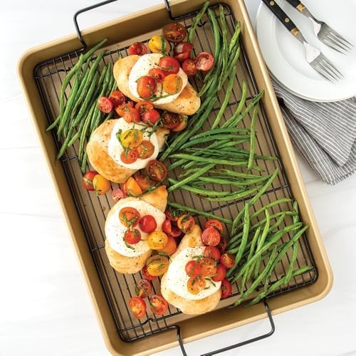 Nordic Ware High-Sided Half Sheet Oven Crisping Baking Tray with Rack, Natural Nonstick Aluminum For Air Frying, Crisping, Broiling, Baking; Cooking Surface 17.9 x 12.9 x 2 inches - Image 3