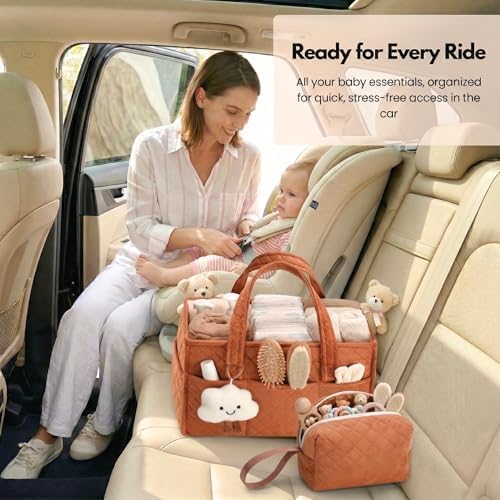 PeraBella Baby Diaper Caddy Organizer, Baby Basket Shower Gift, Portable Changing Table Basket, Postpartum Caddy & Tote Bag Pouch, Newborn Boy & Girl Nursery Essentials Registry, Car Diaper Organizer - Image 4