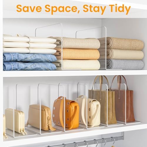 Shelf Dividers for Closet Organization – Acrylic Clear Sturdy Dividers to Keep Clothes, Sweaters & Purses Upright, Free-Standing for Wood Shelves, 10" Tall x 12" Deep, 4 Pack - Image 4