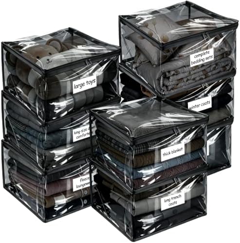 Plastic Storage Bags with Easy-Glide Zipper, Pack of 8, Durable Clear Vinyl Zippered Storage Bags for Clothes Sweaters Comforters Blankets Sheets Bedding (26 x 15.7 x 11.9 Inch, Transparent Black) by Kikerike