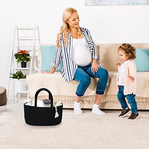 XUANGUO Cotton Rope Baby Diaper Caddy Organizer Basket for Boys Black - Image 5